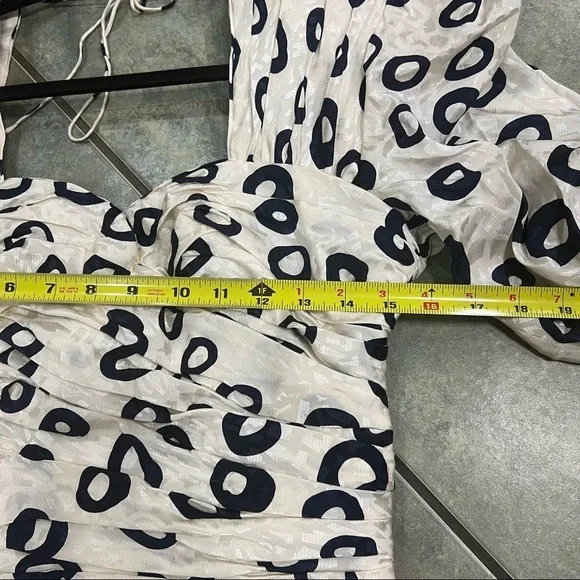 Rare Vintage 80's Flora Kung Dress Designer Silk Sz 12 Ruches Waist Pokadot Boho - Picture 7 of 10